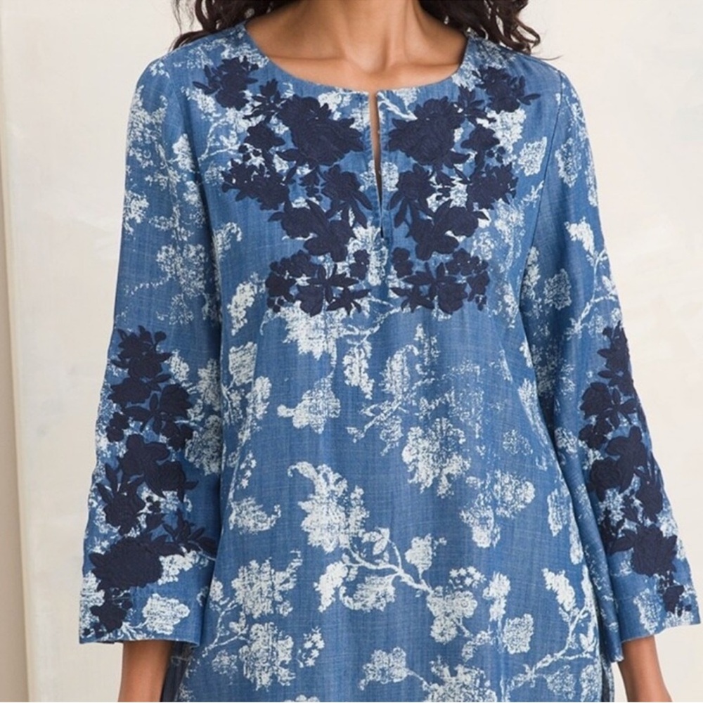 Chico's Navy and Light Blue Floral Blouse